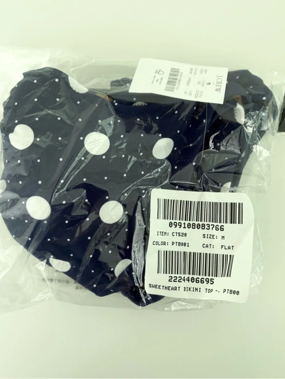 NWT J. Crew Printed Sweetheart Bikini Top Antique Navy White